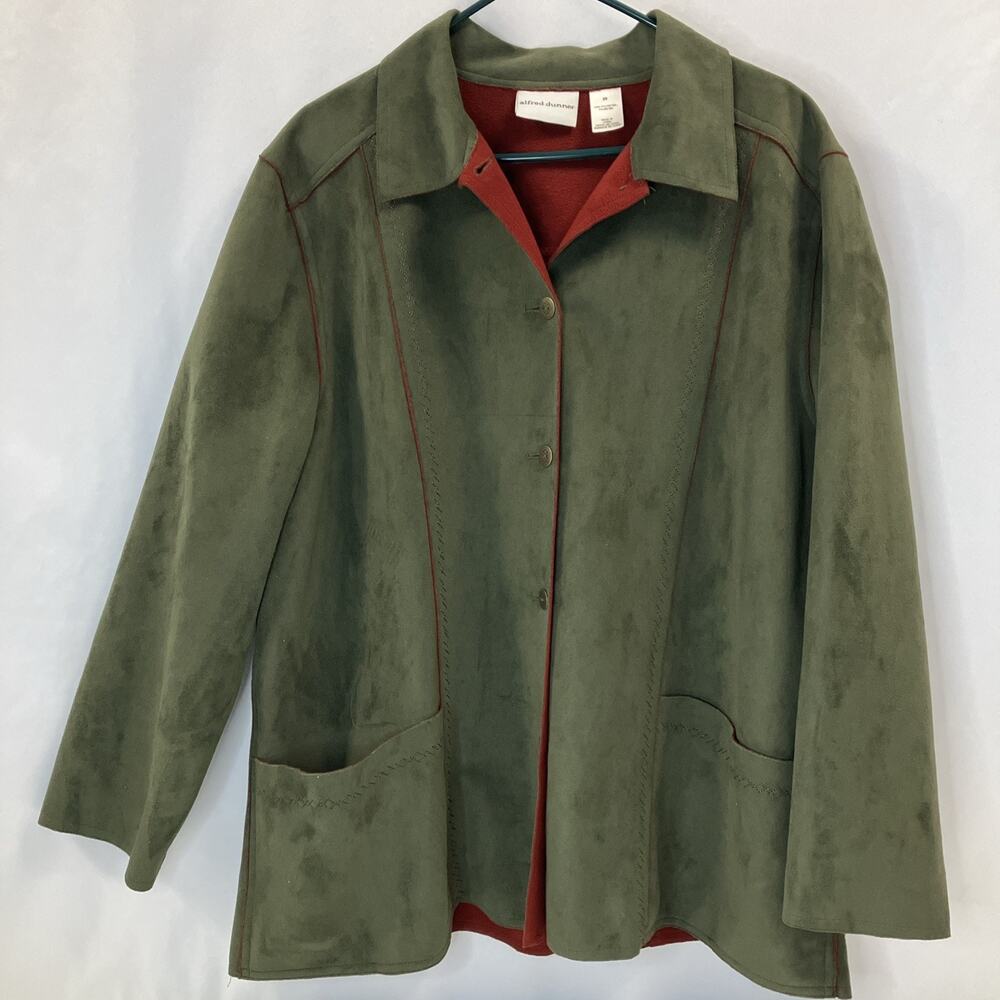 Alfred Dunner Faux Suede Olive Green Red Jacket Coat Women's 20